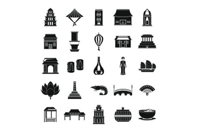 Vietnam travel tourism icons set simple style
