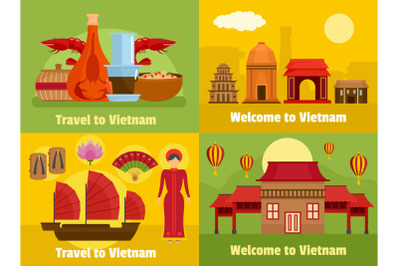 Welcome to Vietnam banner concept set, flat style