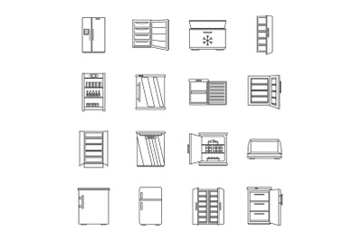 Freezer fridge frozen ice icons set, outline style