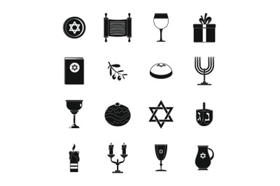 Chanukah jewish holiday icons set, simple style
