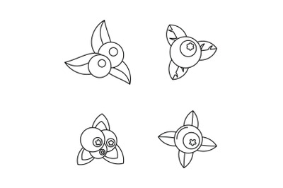 Blueberry sweet fruit icons set outine style
