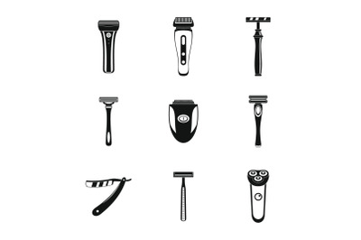 Shaver blade razor personal icons set, simple style