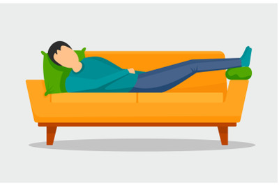 Man sleeping at sofa banner horizontal, flat style