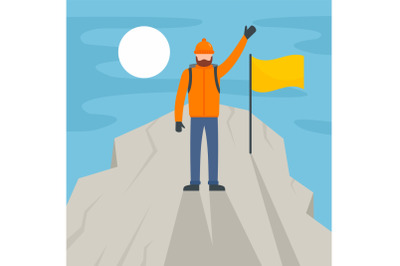 Man climb the mountain peak background, flat style