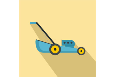 Blue lawn mower icon, flat style