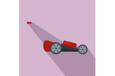 Red motor grass cutter icon, flat style