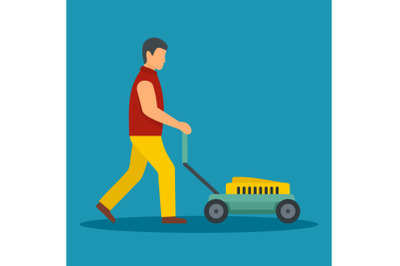 Man move the lawn mower icon, flat style
