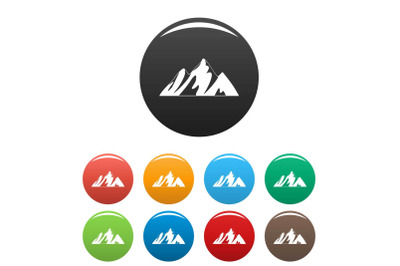 Top of mountain icons set color vector