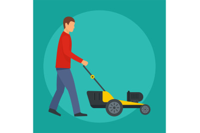 Man cut the grass icon, flat style
