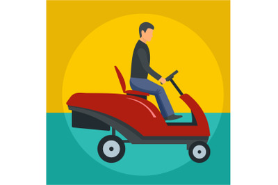 Man at grass cutting machine icon, flat style