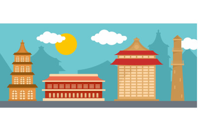 Taipei landmark banner horizontal, flat style