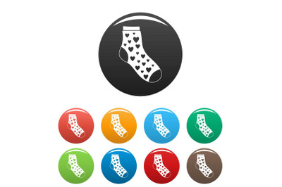 Sock with heart icons set color vector