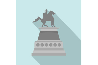 Man at horse statue icon, flat style