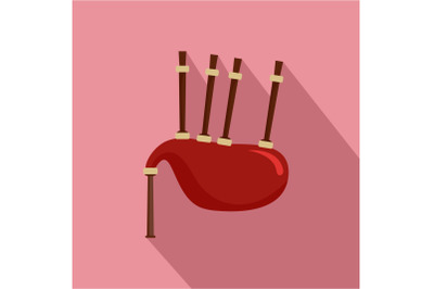 Red bagpipes icon, flat style