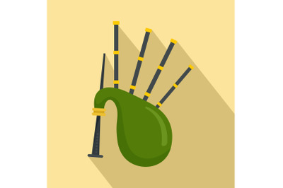 Green bagpipes icon, flat style