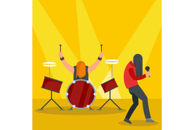 Rock band at concert icon, flat style