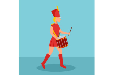 Woman drummer icon, flat style