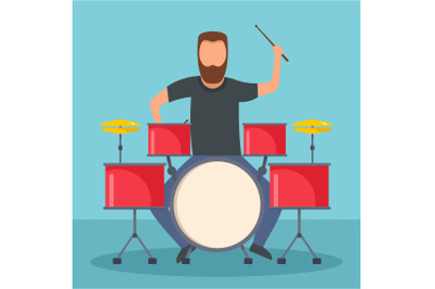 Rock drummer icon, flat style