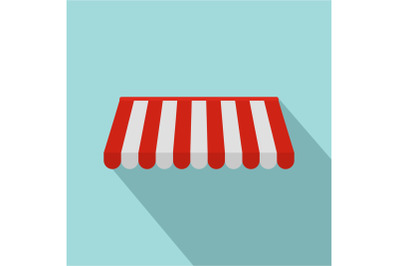 Red white outdoor street tent icon, flat style