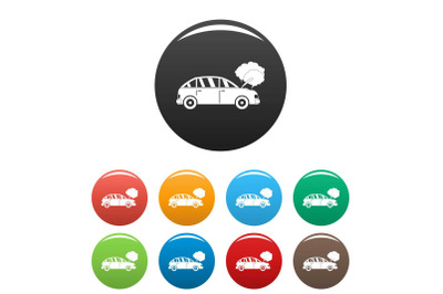 Car in smoke icons set color vector