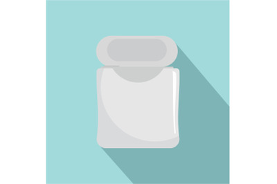 White dental floss icon, flat style