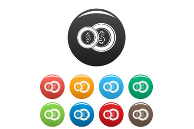 Coin icons set color vector