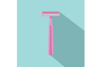 Pink woman razor icon, flat style