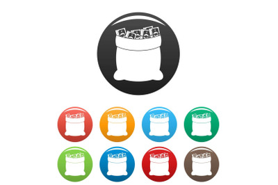 Big bag money icons set color vector