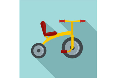 Yellow tricycle icon, flat style