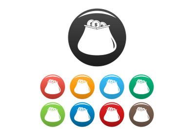 Purse money icons set color vector