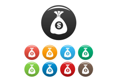 Bag money icons set color vector