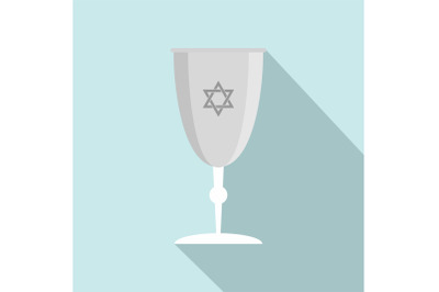 Silver judaism cup icon, flat style
