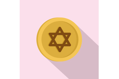 Jewish gold coin icon, flat style