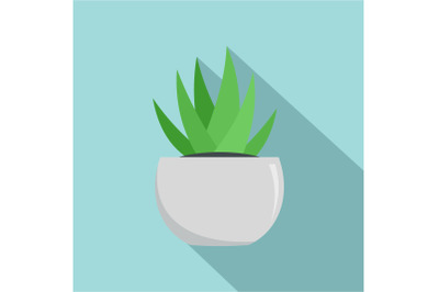 Aloe in white pot icon, flat style