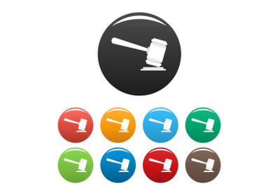 Judge gavel icons set color vector