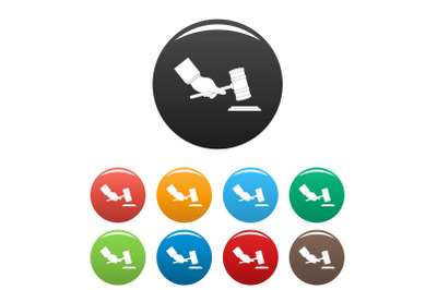 Gavel in hand icons set color vector