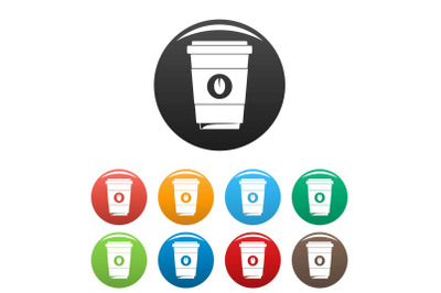 Coffee plastic cup icons set color vector