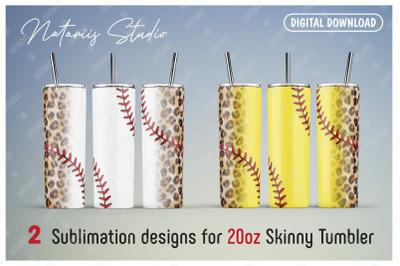 2 Baseball Softball Leopard Patterns for 20oz SKINNY TUMBLER