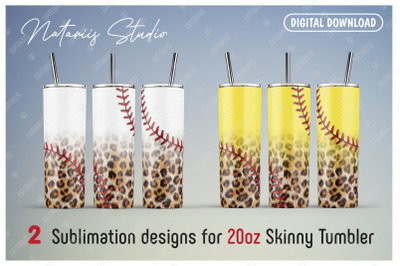 2 Baseball Softball Leopard Patterns for 20oz SKINNY TUMBLER