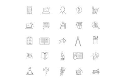 Homework study school icons set, outline style