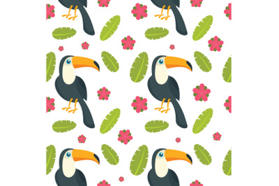 Toucan parrot bird seamless pattern, flat style