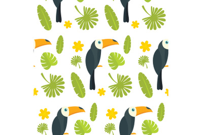 Toucan parrot bird seamless pattern, flat style