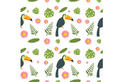 Toucan parrot bird seamless pattern, flat style