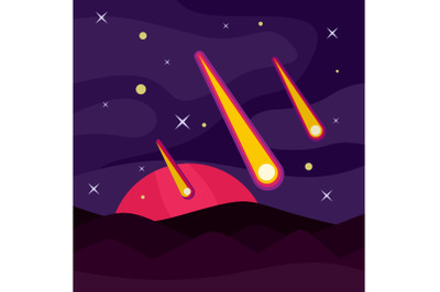 Meteorite asteroid banner concept, flat style