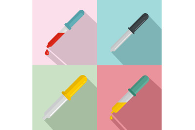 Pipette medical dropper tool icons set, flat style