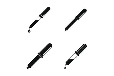 Pipette medical dropper icons set, simple style