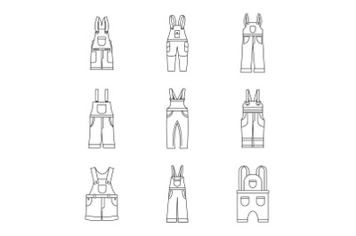 Overalls workwear icons set, simple style