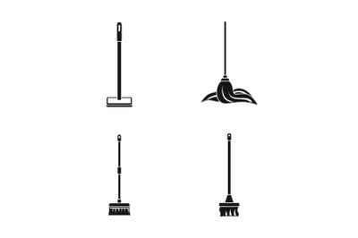 Mop cleaning swab icons set, simple style