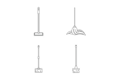 Mop cleaning swab icons set, outline style