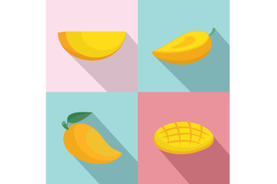 Mango fruit yellow icons set, flat style